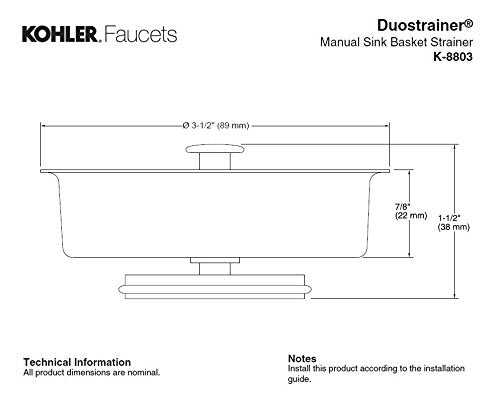 KOHLER K-8803-CP Duostrainer Basket Strainer, Polished Chrome