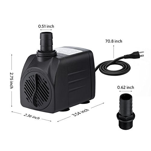 Homasy 400GPH Submersible Pump 25W Fountain Water Pump with 5.9ft Power Cord, 2 Nozzles for Aquarium, Fish Tank, Pond, Statuary, Hydroponics