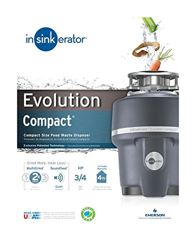 InSinkErator Evolution Compact Garbage Disposal, 3/4 HP Food Waste Disposal Unit