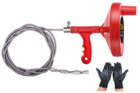 Drain Augers Plumbing Snake Pipe Cleaner Household Auger 1/4" x 25' Spring Cable with Gloves (25 feet, Red)