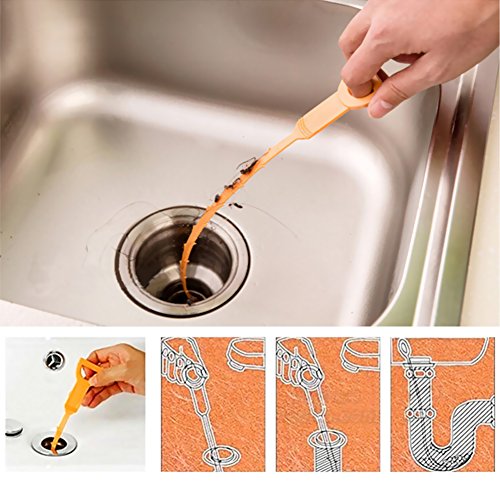 CandyHome 20 Inches Hair Drain Clog Remover Flexible Drain (4 Pack), Hook Slow Drain Relief Cleaner Snake Hair Clog Tool for Drain Cleaning, Quick and Easy Drain Unclogger, Orange