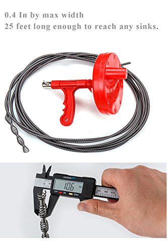 Drain Augers Plumbing Snake Pipe Cleaner Household Auger 1/4" x 25' Spring Cable with Gloves (25 feet, Red)