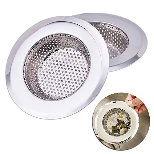 2 PCS Kitchen Sink Strainer - Heavy Duty Stainless Steel Basket Strainer By CORNERJOY,Large Wide Rim 4.5" Diameter - Perfect for Kitchen Sinks