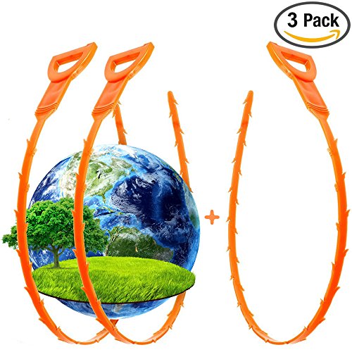 Drain Cleaner and Cleaning Tool by Green-world - Set of 3 Hair Drain Clog Remover and Removal Opener Sink and Bathtub, Toilet - Hook Catcher Unclogger and Auger Plumbing - Zip It