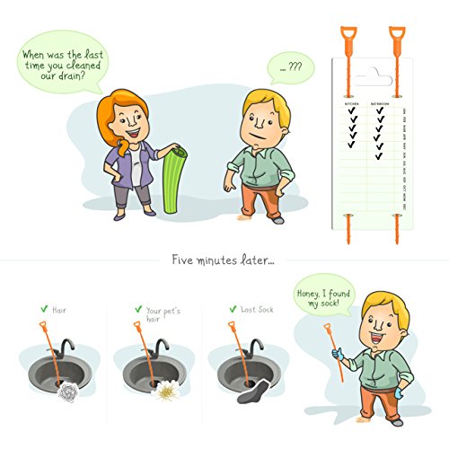 Drain Cleaner and Cleaning Tool by Green-world - Set of 3 Hair Drain Clog Remover and Removal Opener Sink and Bathtub, Toilet - Hook Catcher Unclogger and Auger Plumbing - Zip It