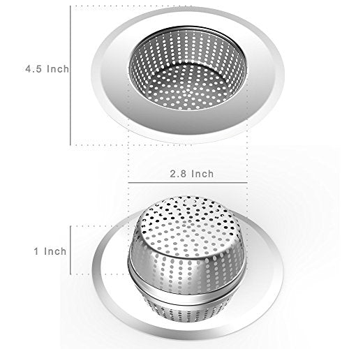 AULife Stainless Steel Kitchen Sink Strainer, Large Wide Rim 4.5" Diameter, Set of 2