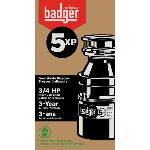 InSinkErator Badger 5XP Garbage Disposal, 3/4 HP Food Waste Disposal Unit