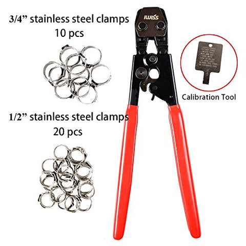 IWISS PEX CINCH Crimping Tool Crimper for Stainless Steel Clamps from 3/8"to 1" with 1/2" 20PCS and 3/4" 10PCS SS PEX Clamps