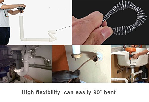 Drain Augers Plumbing Snake Pipe Cleaner Household Auger 1/4" x 25' Spring Cable with Gloves (25 feet, Red)