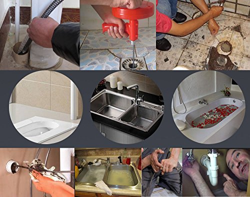 Drain Augers Plumbing Snake Pipe Cleaner Household Auger 1/4" x 25' Spring Cable with Gloves (25 feet, Red)