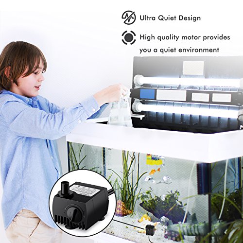 VicTsing 80 GPH (300L/H, 4W) Submersible Water Pump For Pond, Aquarium, Fish Tank Fountain Water Pump Hydroponics with 5.9ft (1.8M) Power Cord