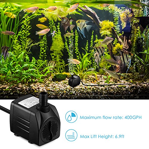 Homasy 400GPH Submersible Pump 25W Fountain Water Pump with 5.9ft Power Cord, 2 Nozzles for Aquarium, Fish Tank, Pond, Statuary, Hydroponics
