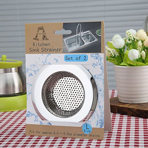 AULife Stainless Steel Kitchen Sink Strainer, Large Wide Rim 4.5" Diameter, Set of 2
