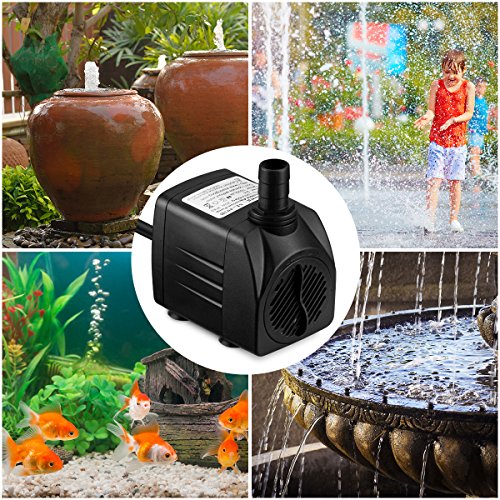 Homasy 400GPH Submersible Pump 25W Fountain Water Pump with 5.9ft Power Cord, 2 Nozzles for Aquarium, Fish Tank, Pond, Statuary, Hydroponics